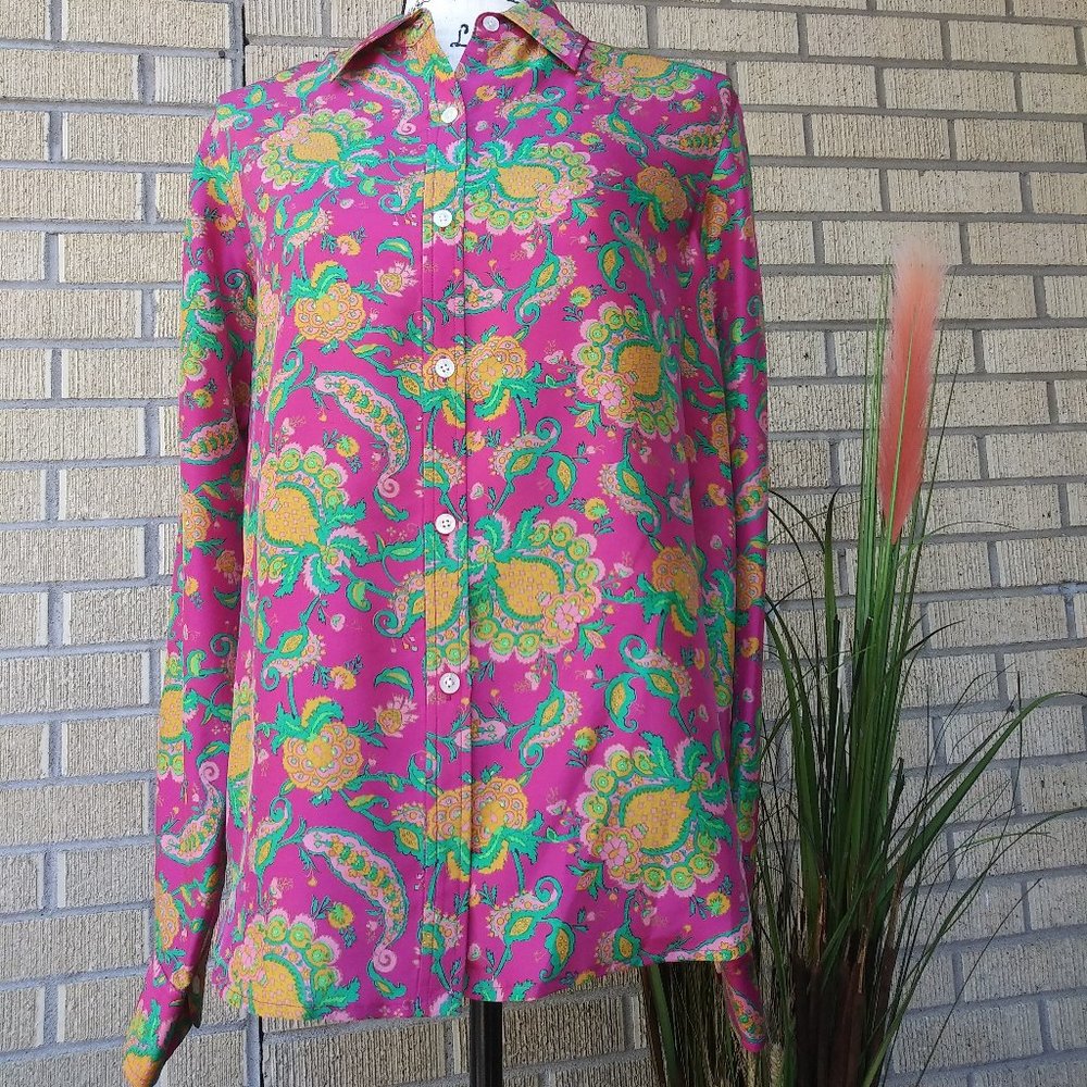 VTG Ralph Lauren 100% Silk Pink Button Down Blouse